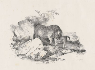 Hoppen og hendes føl, frontispice (The Mare and Its Colt, Frontispiece) af Theodore Gericault