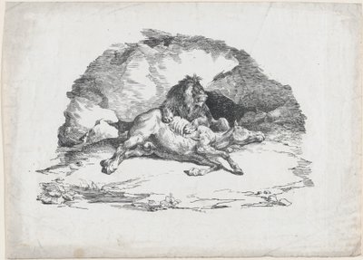 Løve, der æder en hest af Theodore Gericault