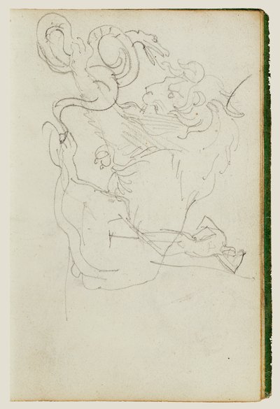 Løve angriber en slange over en nøgenfigurstudie af Theodore Gericault