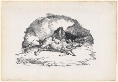 Løve, der fortærer en hest (A Lion Devouring a Horse) af Theodore Gericault