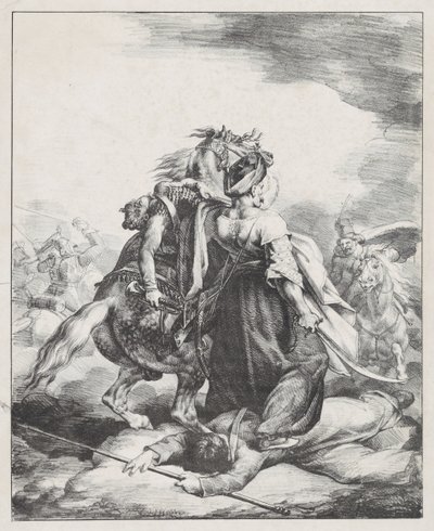 En mameluk fra den kejserlige garde, der forsvarer en såret trompetist mod en kosak (En egyptisk mameluk, der forsvarer en såret fransk trompetist ved Waterloo) af Theodore Gericault