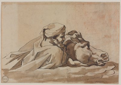 Mand, der griber en hest i vand, efter Poussins "Deluge" (recto) af Theodore Gericault