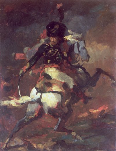 Officer for Chasseurs lader til hest af Theodore Gericault