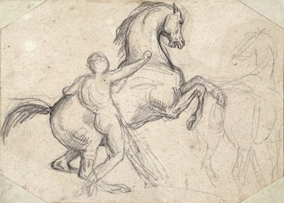 Opdrætshingst holdt af en nøgen mand af Theodore Gericault