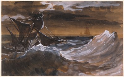 Sailboat on a Raging Sea, ca. 1818-9 (pensel og brun vask, akvarel over sort kridt) af Theodore Gericault