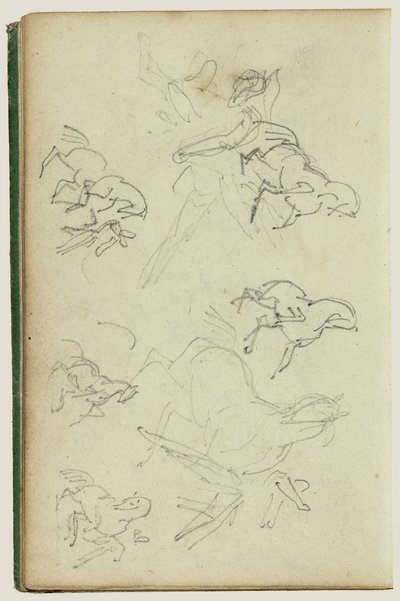 Seks studier af en mand ved siden af en brølende hest af Theodore Gericault
