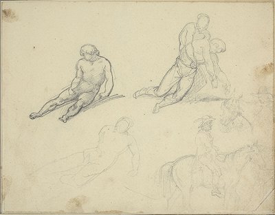 Skitser: Liggende nøgen, Mand støtter kroppen af af Theodore Gericault