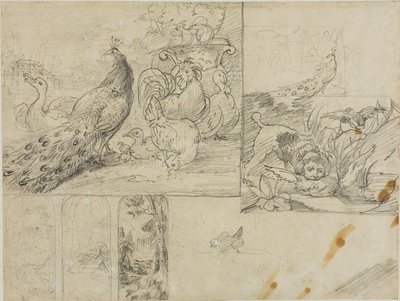 Skitser af dekorative landskabs- og dyrekompositioner af Theodore Gericault