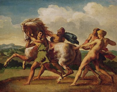 Slaver standser en hest, studerer til "The Race of the Barbarian Horses", 1817 af Theodore Gericault