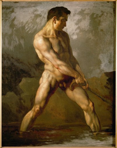 Studie af en mandlig nøgen ... (olie på lærred) af Theodore Gericault