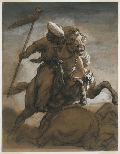 Tyrkisk kavaler i kamp, ca. 1818 (brun vask, forhøjet med gouache på papir) af Theodore Gericault