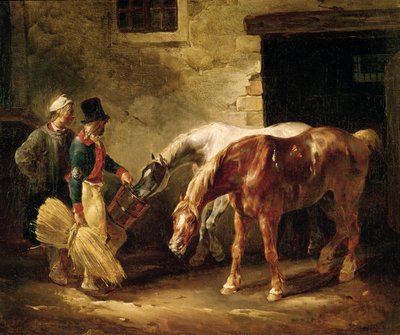 To postheste ved døren til en stald af Theodore Gericault