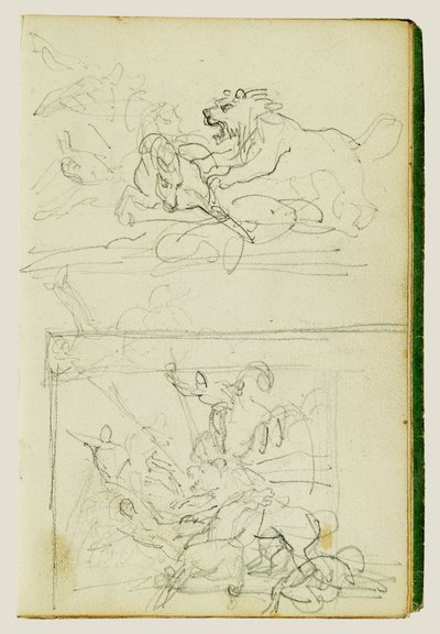To kompositoriske studier af en løvejagt af Theodore Gericault