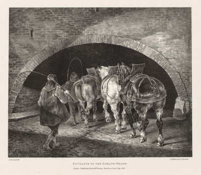 Forskellige emner tegnet fra livet og på sten: Indgangen til Adelphi Wharf, 1821. af Theodore Gericault