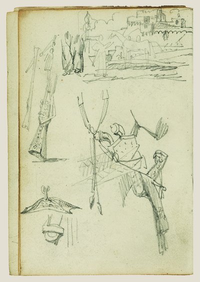 Våbenstudier, kompositorisk undersøgelse af en slotscene af Theodore Gericault