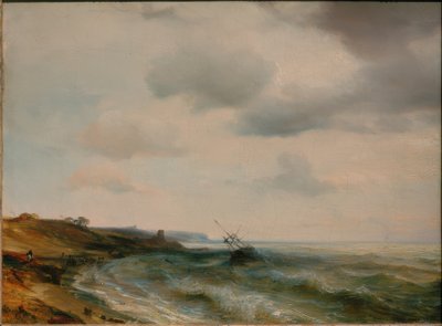 Strand med et strandet skib af Theodore Gudin