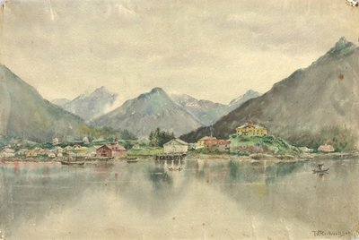 Sitka fra øerne, viser russisk slot, 1888. af Theodore J. Richardson