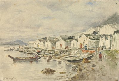 The Ranch Native Village, Sitka, 1884. af Theodore J. Richardson