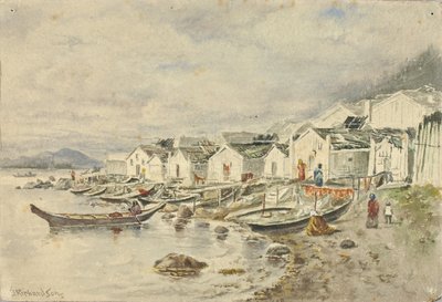 Den indfødte landsby på ranchen, Sitka, 1884 af Theodore J. Richardson
