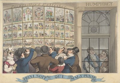 Honi. Så jeg. Qui. Mal. Y. Pense: The Caricature Shop of G. Humphrey, 27 St. James..., 12. august 1821. af Theodore Lane