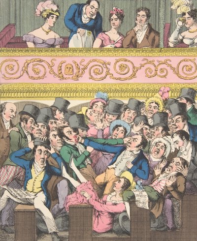 Teatralske fornøjelser, Plade 2: At kæmpe om en plads, ca. 1835. af Theodore Lane