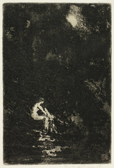 En nymfe, der bader, måneskin af Theodore Roussel