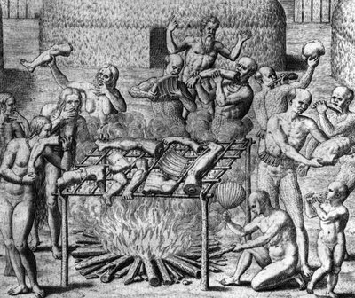 Anthropophage Meals: Cannibales in Brazil - i "The Wonderful Tale of America" ​​af Théodore de Bry af Theodore de Bry