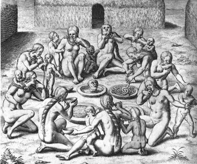 Anthropophage Meals: Cannibals of South America - i "" Admirante Narratio Americae"", af Théodore de Bry af Theodore de Bry