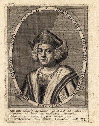Christopher Columbus, italiensk opdagelsesrejsende og kolonisator af Theodore de Bry