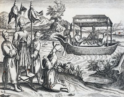 Højtståendes gade, fra rejse foretaget af Jan Huyghen van Linschoten (1563-1611) mellem 1583 og 1592, gravering fra India Orientalis af Theodor de Bry (1528-1598), Kina af Theodore de Bry