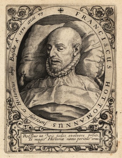 Francois Hotman, på sit dødsleje af Theodore de Bry