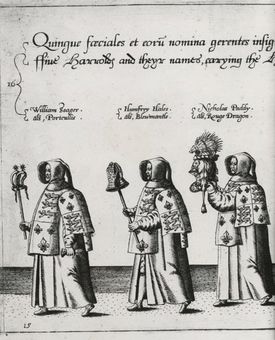 Heralder i Sir Philip Sidneys begravelseskort på vej til St. Pauls Cathedral, 1587 af Theodore de Bry