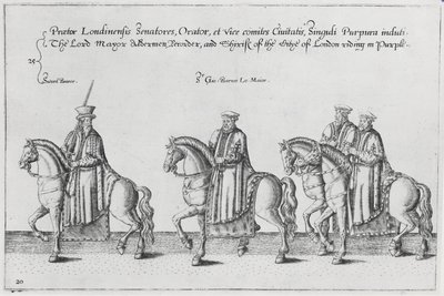 Overborgmester og rådmænd i Sir Philip Sidneys begravelseskort på vej til St. Pauls Cathedral, 1587 af Theodore de Bry