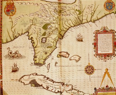 Kort over Florida og Cuba af Theodore de Bry af Theodore de Bry