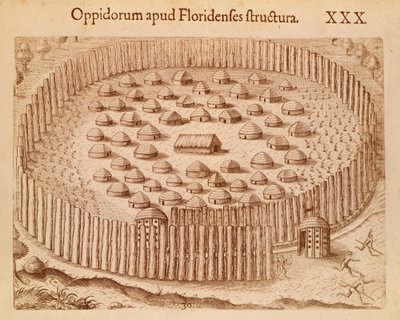 Native Village i Florida, illustration fra The Discourse of Florida af Theodore de Bry af Theodore de Bry