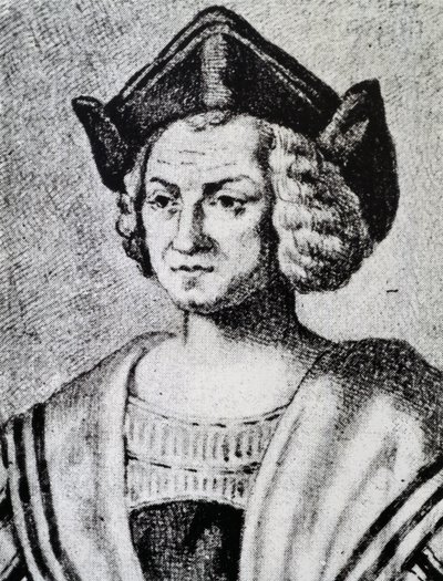 Portræt af Christopher Columbus (1451-1506), gravering af Theodore de Bry (1528-1598) af Theodore de Bry