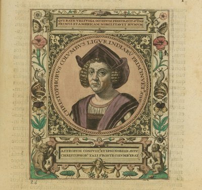 Portræt af Christopher Columbus, 1595. af Theodore de Bry