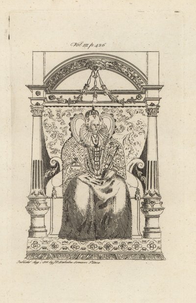 Dronning Elizabeth I af England fra et farvet glasvindue. af Theodore de Bry