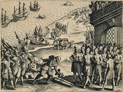 Hollænderne går i land i Calcutta af Theodore de Bry