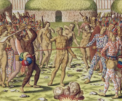 The Execution of an Enemy by the Topinambous Indians, 1562 af Theodore de Bry