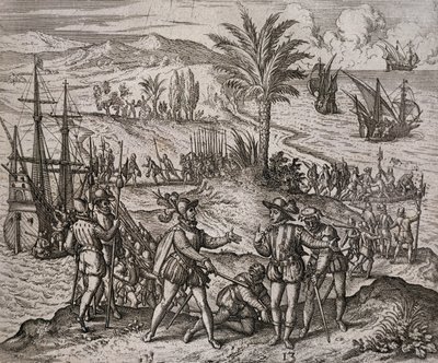 Anholdelsen af Christopher og Bartholomew Columbus efter ordre fra Francisco de Bobadilla af Theodore de Bry