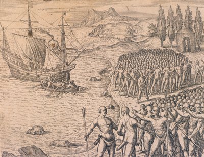 Portugisernes ankomst til Peru af Theodore de Bry