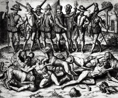 Vasco Nunez de Balboas (1475-1571) hunde angriber indianerne af Theodore de Bry