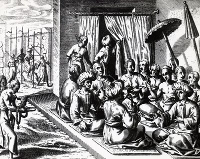 Bryllupsceremoni i Bantam, Java Island, af Theodor de Bry (1528-1598). gravering af Theodore de Bry
