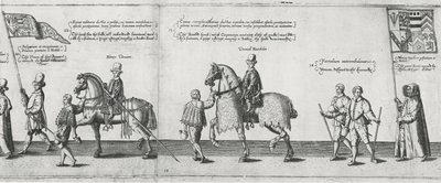 Yeomen indvarsler Sir Philip Sidneys begravelseskort på vej til St. Pauls Cathedral, 1587 af Theodore de Bry