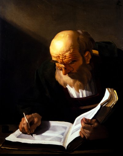 Gammel mand skriver (på lærred) af Theodore van called Dirk Baburen