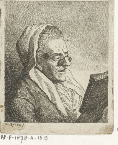 Læser gammel kvinde med pince-nez af Theodorus de Roode