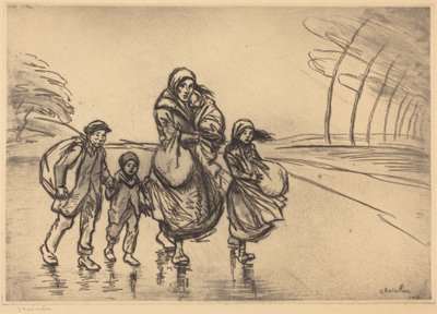I regnen: Mor og børn (Sous la pluie: La mère et les enfants) af Théophile Alexandre Steinlen