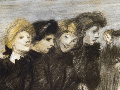 Midinetternes udgang (detalje) (før 1907). Theophile Alexandre Steinlen (1859-1923). Kul og pastel på papir. Musee des Beaux-Arts de la Ville de Paris, PeuPalais. af Théophile Alexandre Steinlen