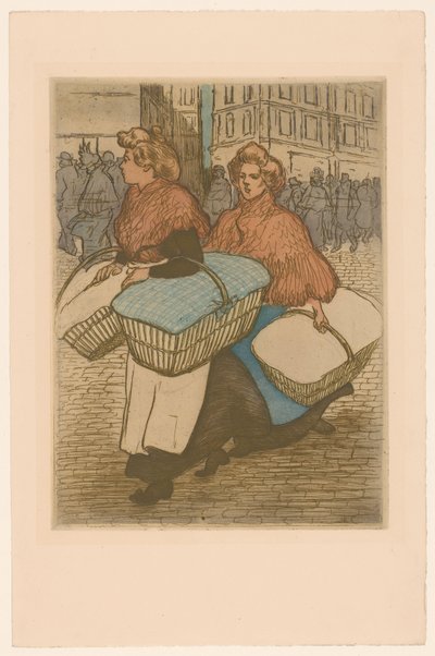 To vaskekoner med kurve på gaden af Théophile Alexandre Steinlen